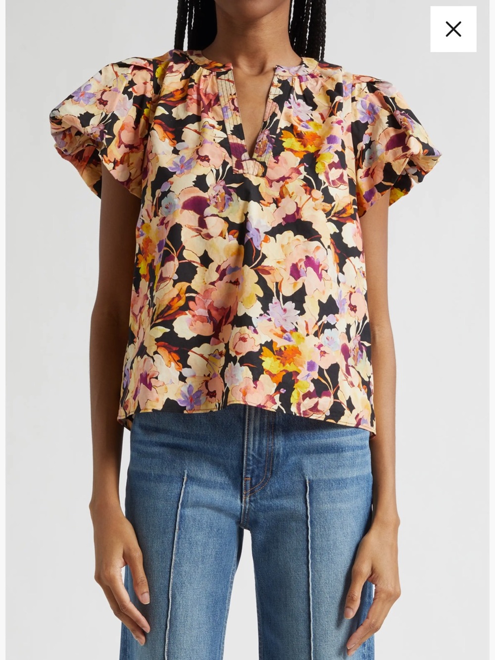 Ulla Johnson $270 Abril Floral Print Puff Sleeve Top